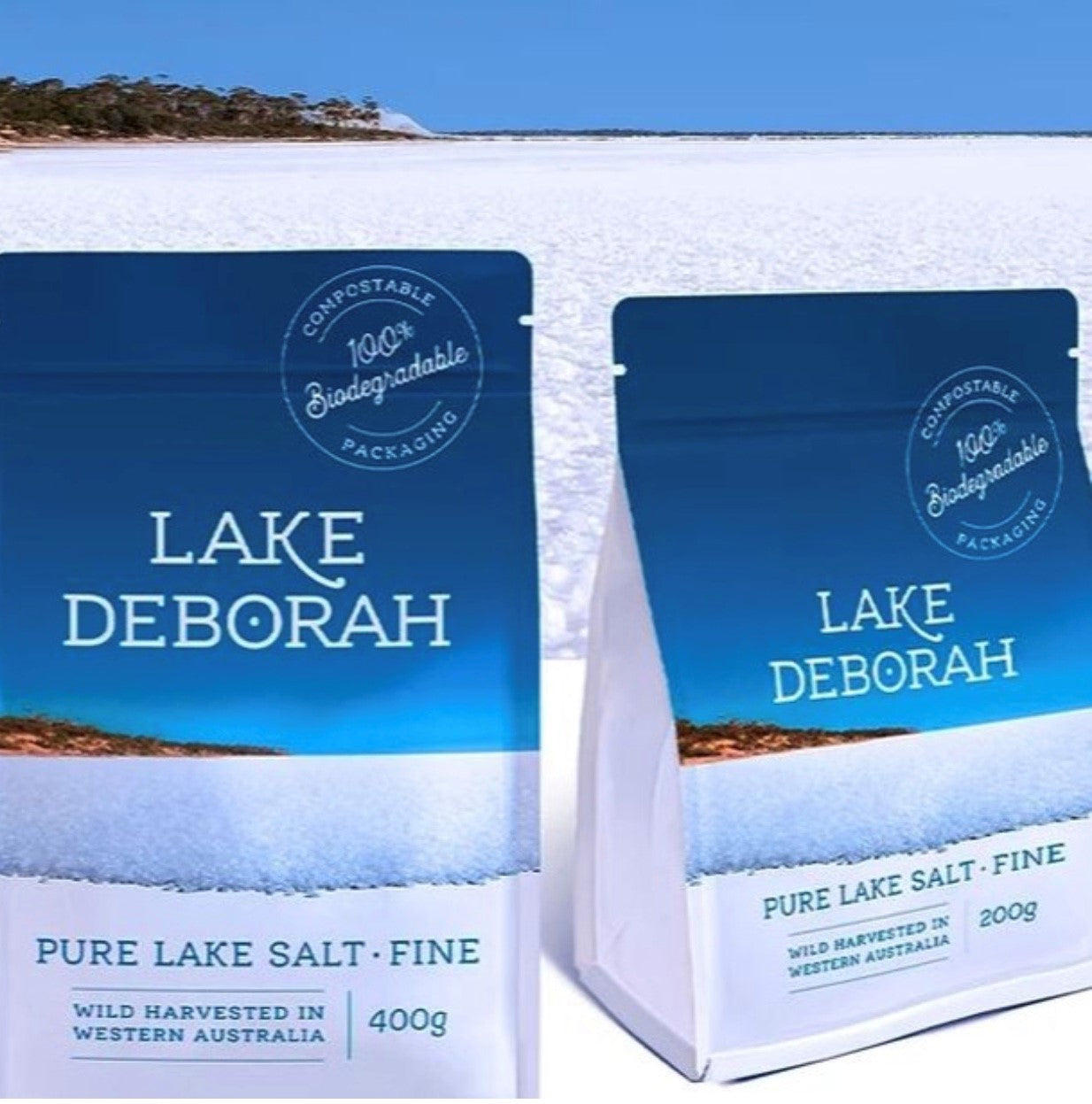 Lake Deborah Fine Salt Combo. Fine 1x 400g & 1kg, Grinder 1x 400g x1 and a Salt Cellar.