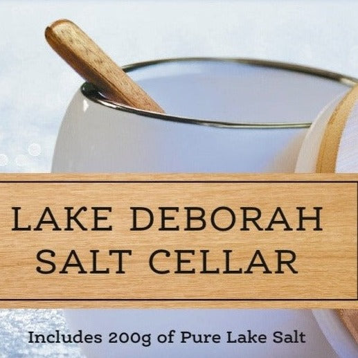 Lake Deborah Salt Cellar and 200g Fine Salt. Bonus: Free packet of 400g Grinder Salt.