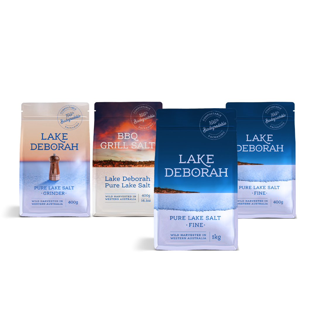 Lake Deborah Salt Combo 3x 400g Fine Salt & 3x 400g Grinder Salt 3x 400g BBQ Grill Salt & 1x 1kg Fine Salt