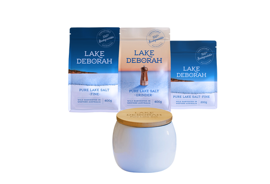 Lake Deborah Salt Cellar (Cellar Only) 1 x 200g & 1 x 400g fine & 1 x 400g grinder salt - total 1kg salt
