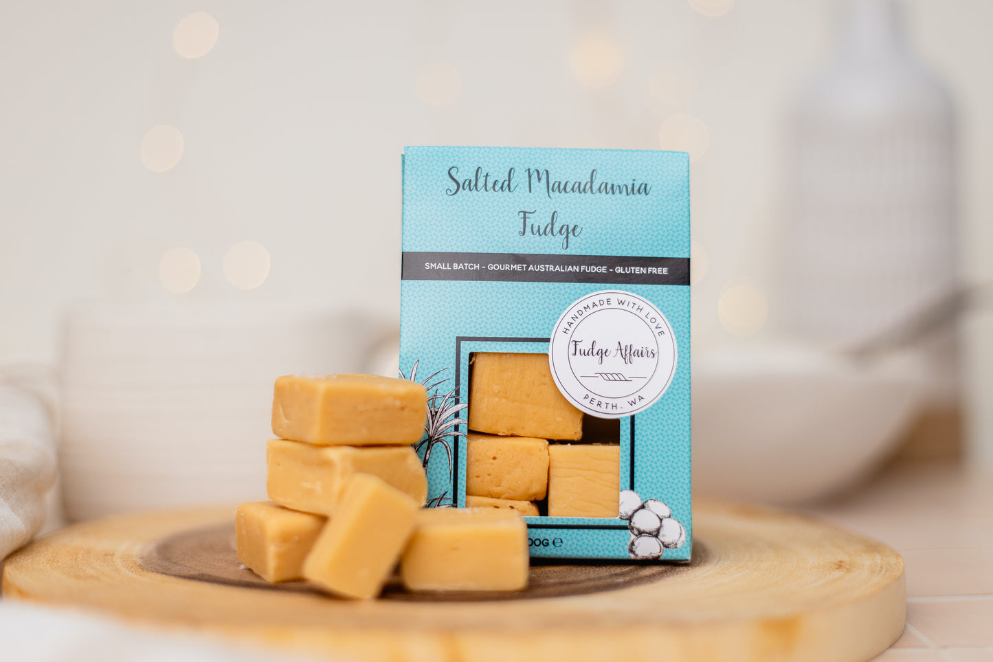 Promotion: Salted Macadamia Fudge 100g $11.95 when purchased with Lake Deborah Salt.